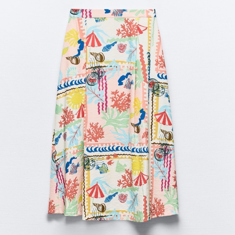 Zara Pink Multicolor Floral Midi Skirt - Picture 5 of 15